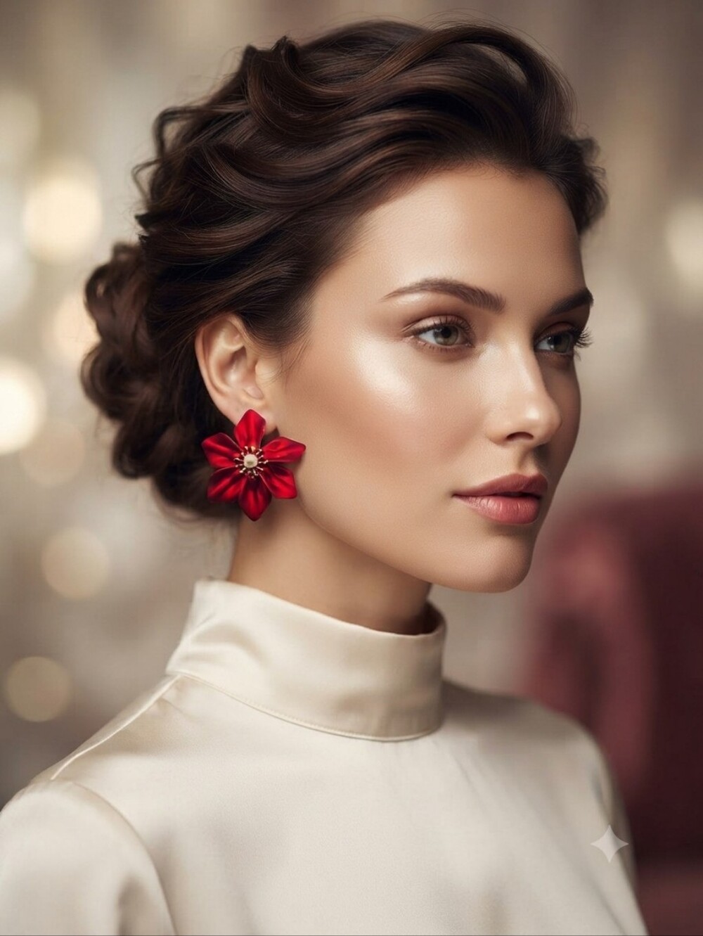Fashion Jewelry Red Floral Pearl-Center Earrings